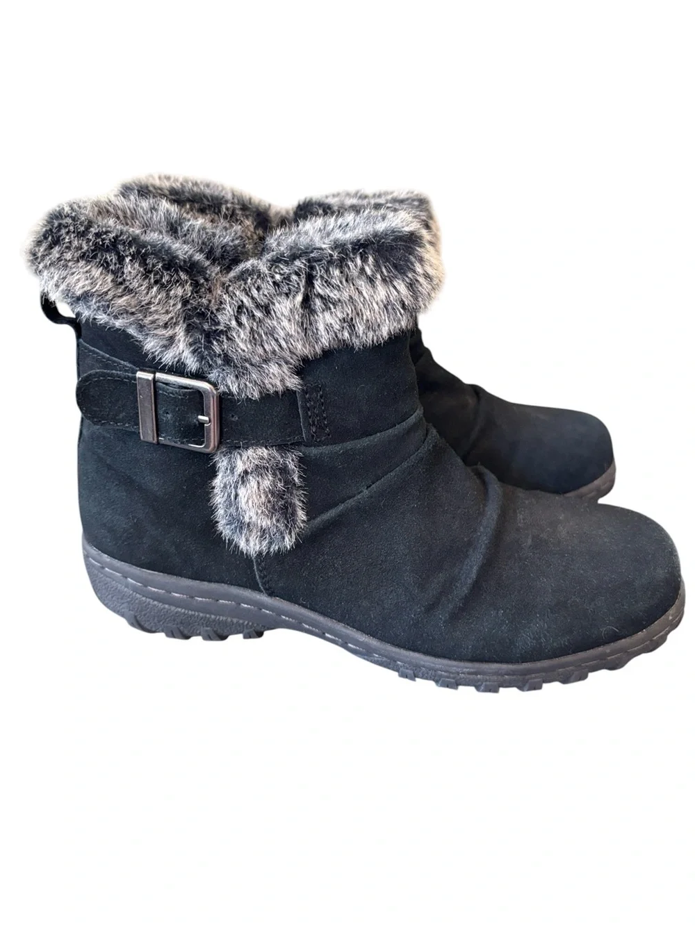 Khombu Lindsey Black Suede Rubber Sole Winter Faux Fur Boots Size 7